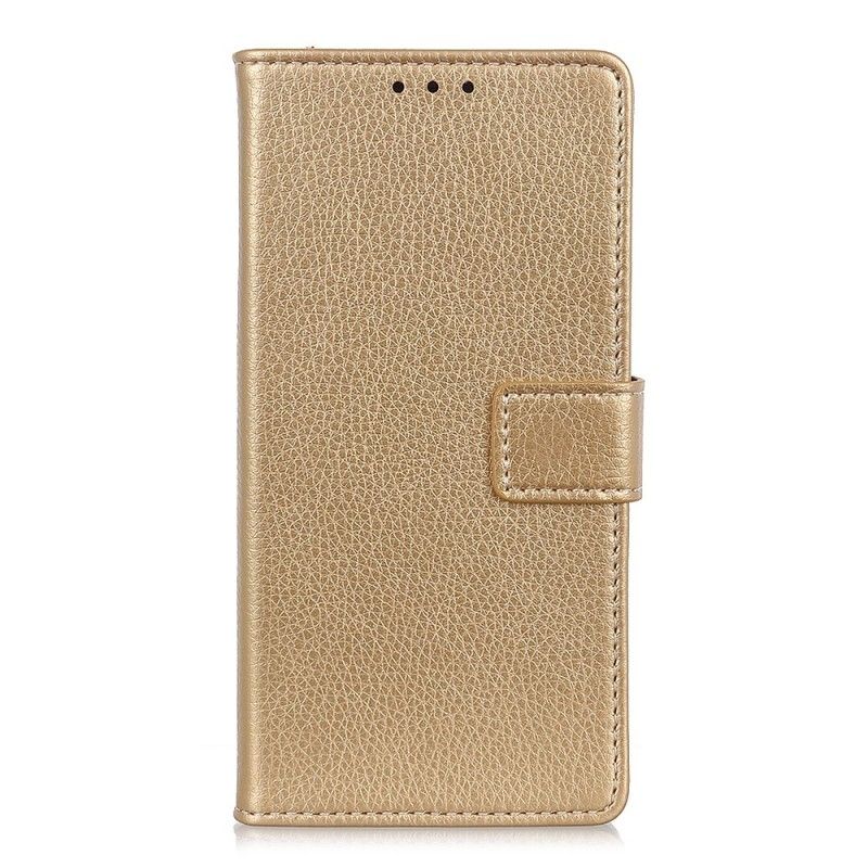 Flip Cover Læder Samsung Galaxy A70 Golden Søm I Retro Kunstlæder