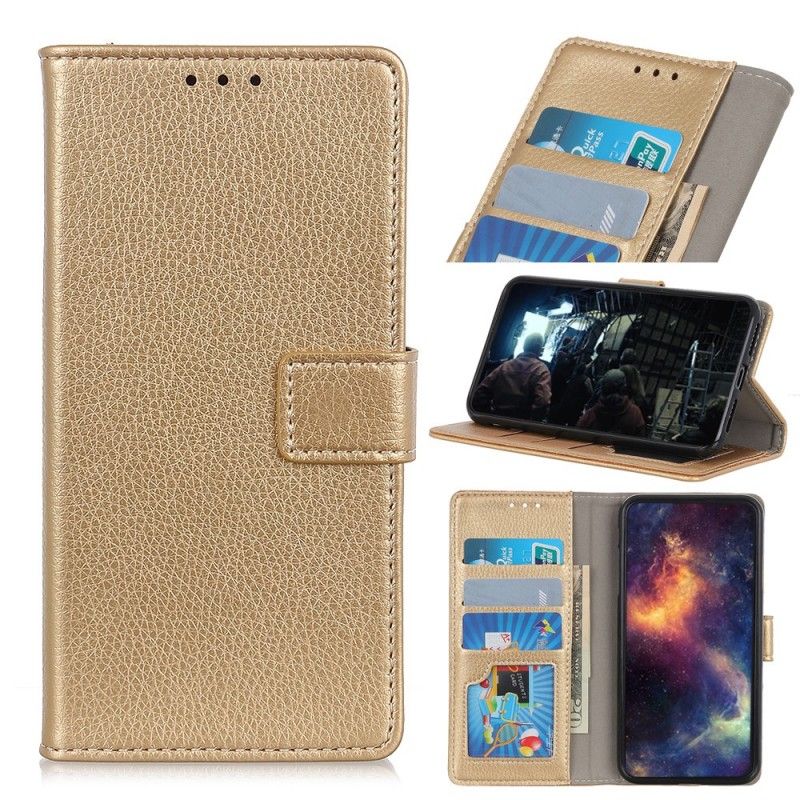 Flip Cover Læder Samsung Galaxy A70 Golden Søm I Retro Kunstlæder