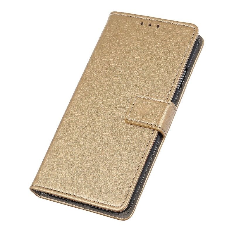 Flip Cover Læder Samsung Galaxy A70 Golden Søm I Retro Kunstlæder