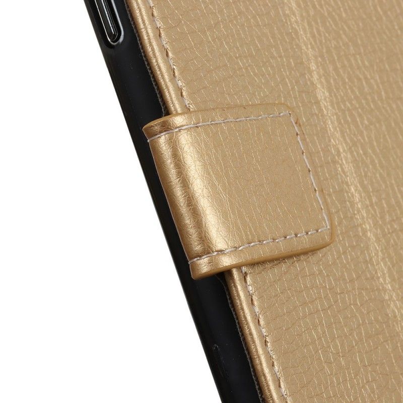 Flip Cover Læder Samsung Galaxy A70 Golden Søm I Retro Kunstlæder