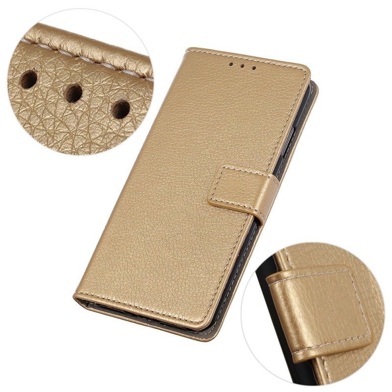 Flip Cover Læder Samsung Galaxy A70 Golden Søm I Retro Kunstlæder