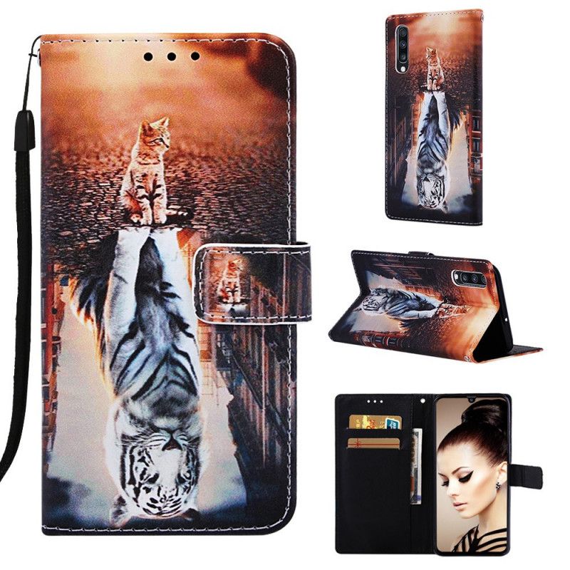 Flip Cover Læder Samsung Galaxy A70 Orange Fundning Af Ernest Thongkatten Beskyttelse