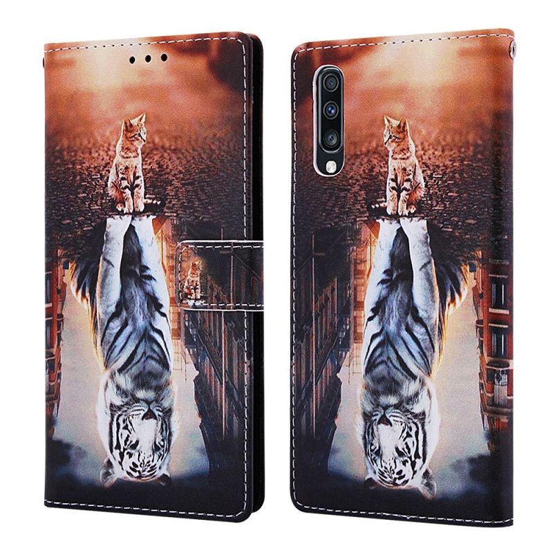 Flip Cover Læder Samsung Galaxy A70 Orange Fundning Af Ernest Thongkatten Beskyttelse