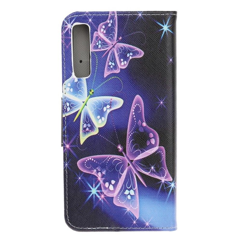 Flip Cover Læder Samsung Galaxy A70 Sommerfugle Og Blomster