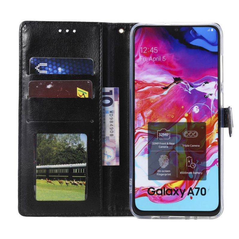 Flip Cover Læder Samsung Galaxy A70 Sort Designer Pailletter Med Rem