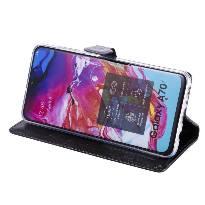 Flip Cover Læder Samsung Galaxy A70 Sort Designer Pailletter Med Rem