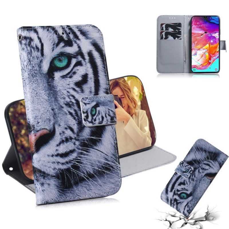 Flip Cover Samsung Galaxy A70 Mobilcover Tiger Ansigt