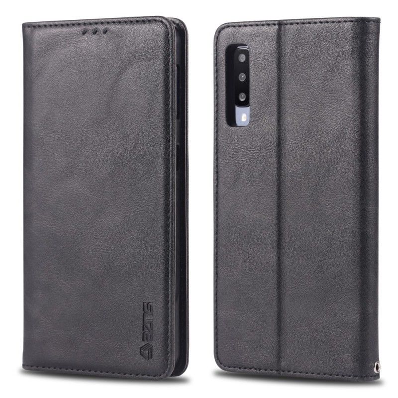 Læder Cover for Samsung Galaxy A70 Sort Retro Azns