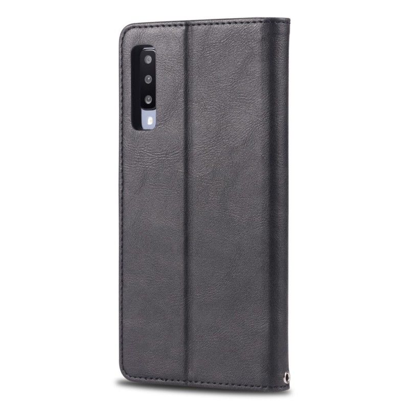 Læder Cover for Samsung Galaxy A70 Sort Retro Azns