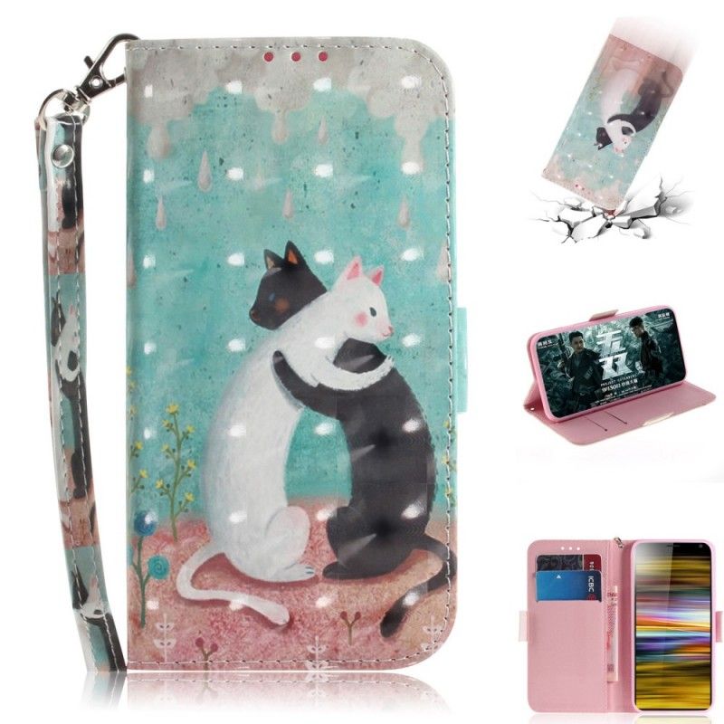 Flip Cover Læder for Sony Xperia 10 Plus Thong Cat Friends