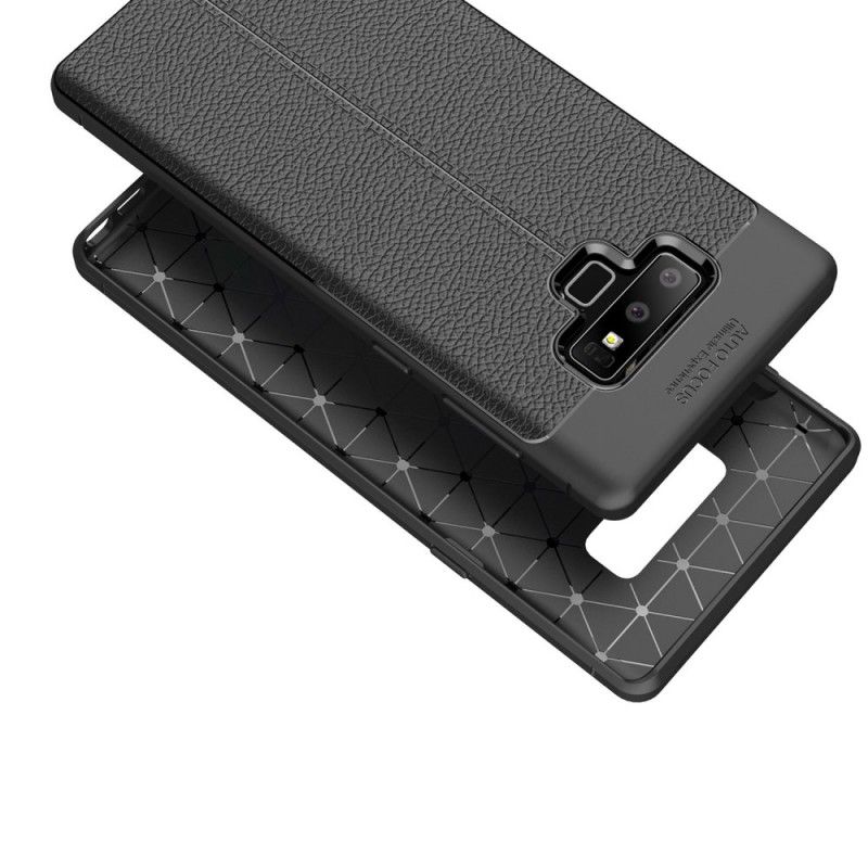 Cover Samsung Galaxy Note 9 Sort Dobbeltlinjet Lychee-Effekt Beskyttelse