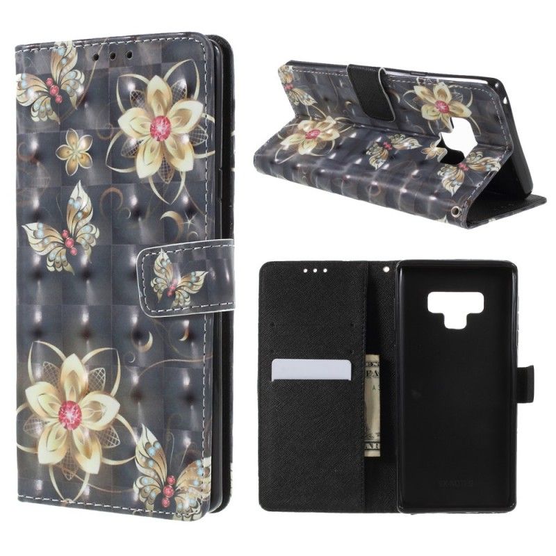 Flip Cover Læder for Samsung Galaxy Note 9 Luksusstropsommerfugle