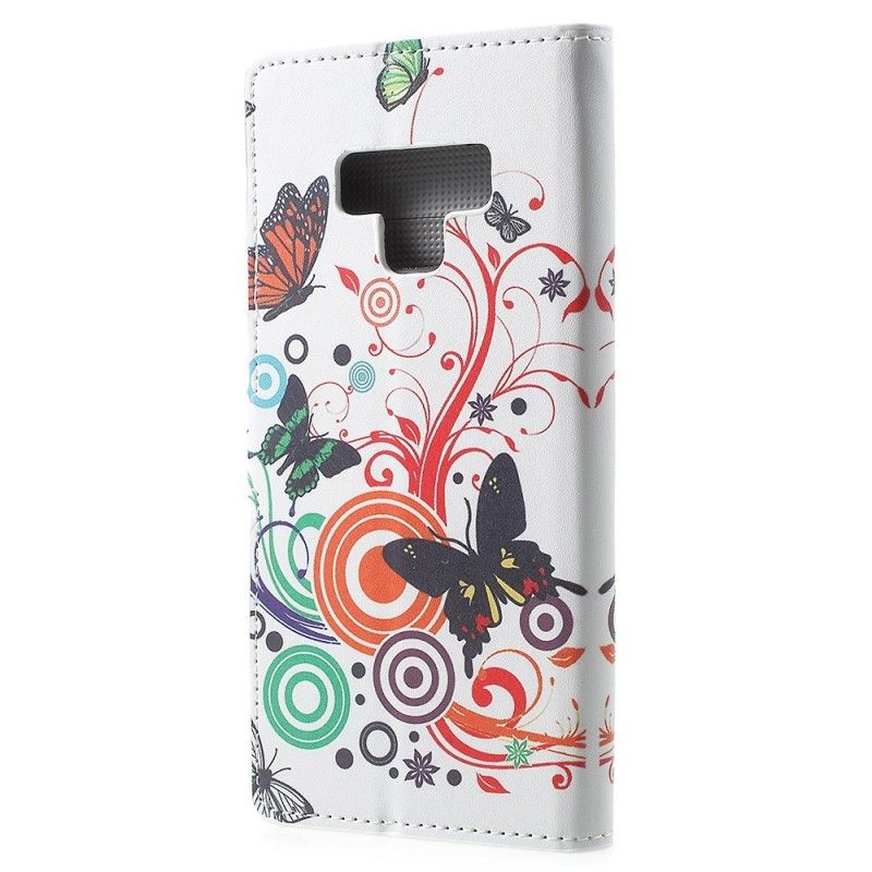 Flip Cover Samsung Galaxy Note 9 Lilla Sommerfugle Og Blomster