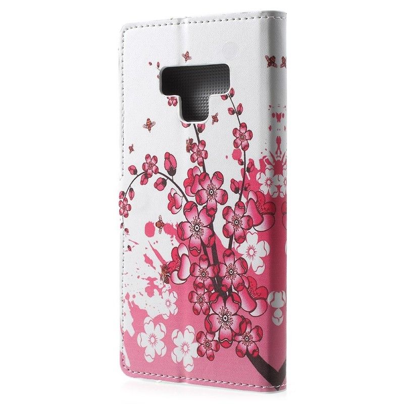 Flip Cover Samsung Galaxy Note 9 Magenta Tropiske Blomster