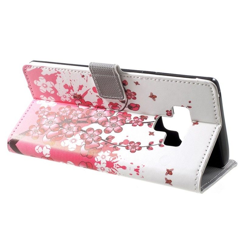 Flip Cover Samsung Galaxy Note 9 Magenta Tropiske Blomster