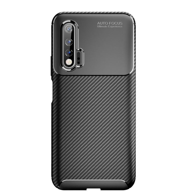 Cover Huawei Nova 6 Sort Fleksibel Kulfibertekstur