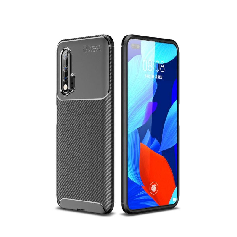 Cover Huawei Nova 6 Sort Fleksibel Kulfibertekstur