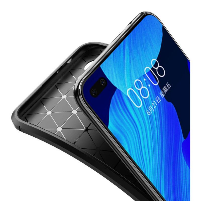 Cover Huawei Nova 6 Sort Fleksibel Kulfibertekstur