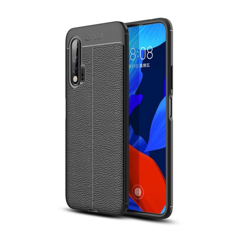 Cover Huawei Nova 6 Sort Mobilcover Dobbelt Line Lychee Læder Effekt