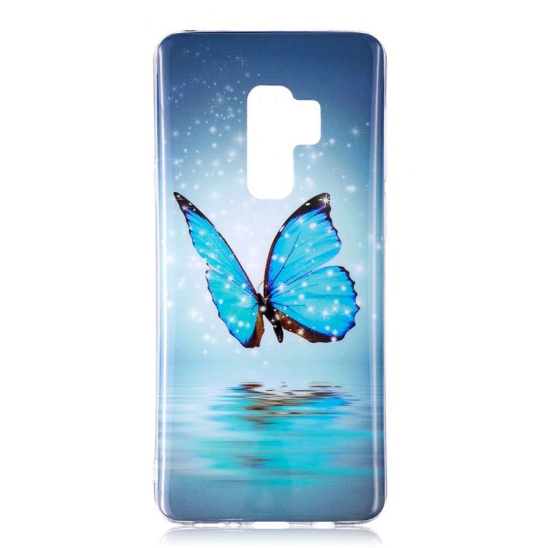 Cover Samsung Galaxy S9 Mobilcover Fluorescerende Blå Sommerfugl