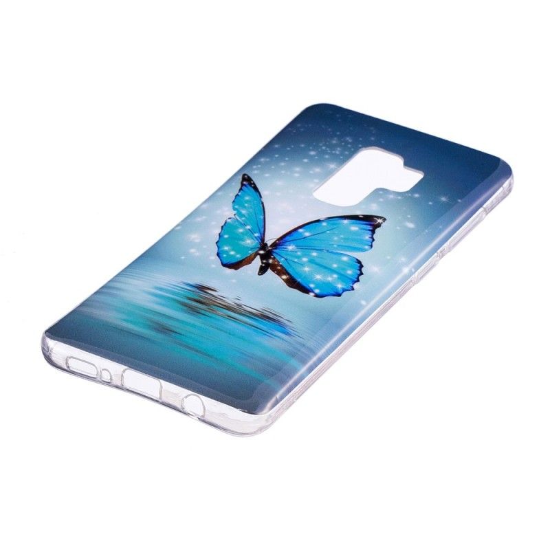 Cover Samsung Galaxy S9 Mobilcover Fluorescerende Blå Sommerfugl