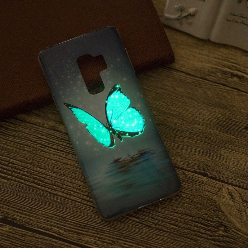 Cover Samsung Galaxy S9 Mobilcover Fluorescerende Blå Sommerfugl