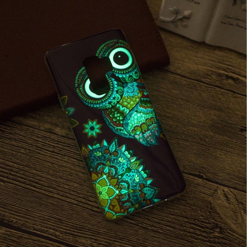 Cover Samsung Galaxy S9 Mobilcover Fluorescerende Mandala Ugle