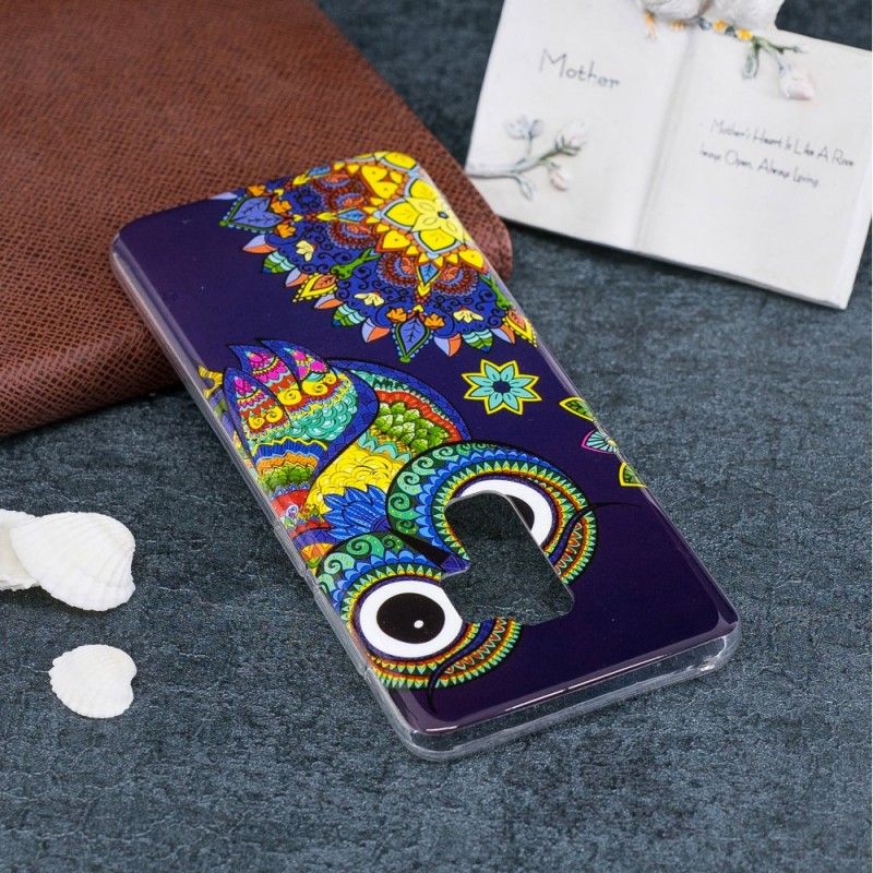 Cover Samsung Galaxy S9 Mobilcover Fluorescerende Mandala Ugle