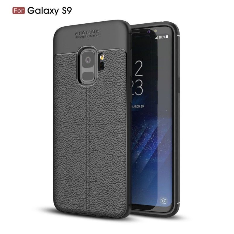 Cover Samsung Galaxy S9 Sort Dobbelt Line Lychee Læder Effekt