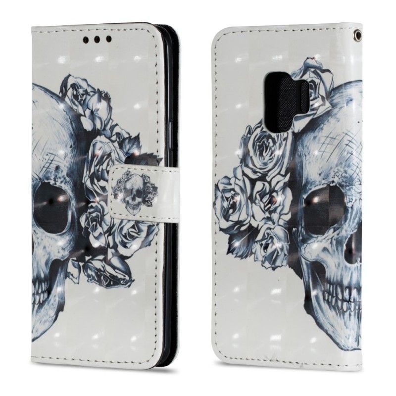 Flip Cover Læder for Samsung Galaxy S9 3D Blomsterskalle