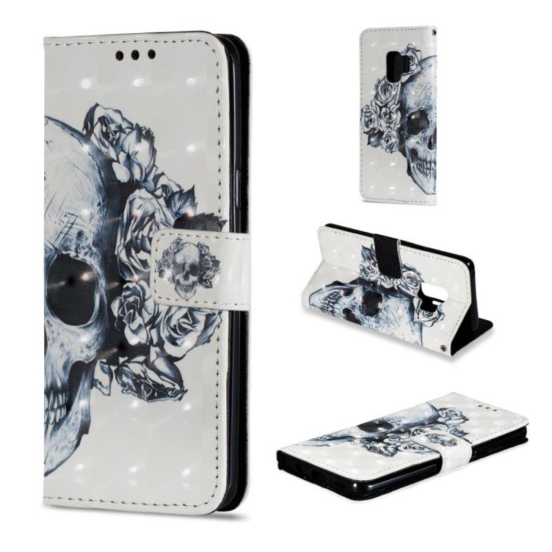 Flip Cover Læder for Samsung Galaxy S9 3D Blomsterskalle