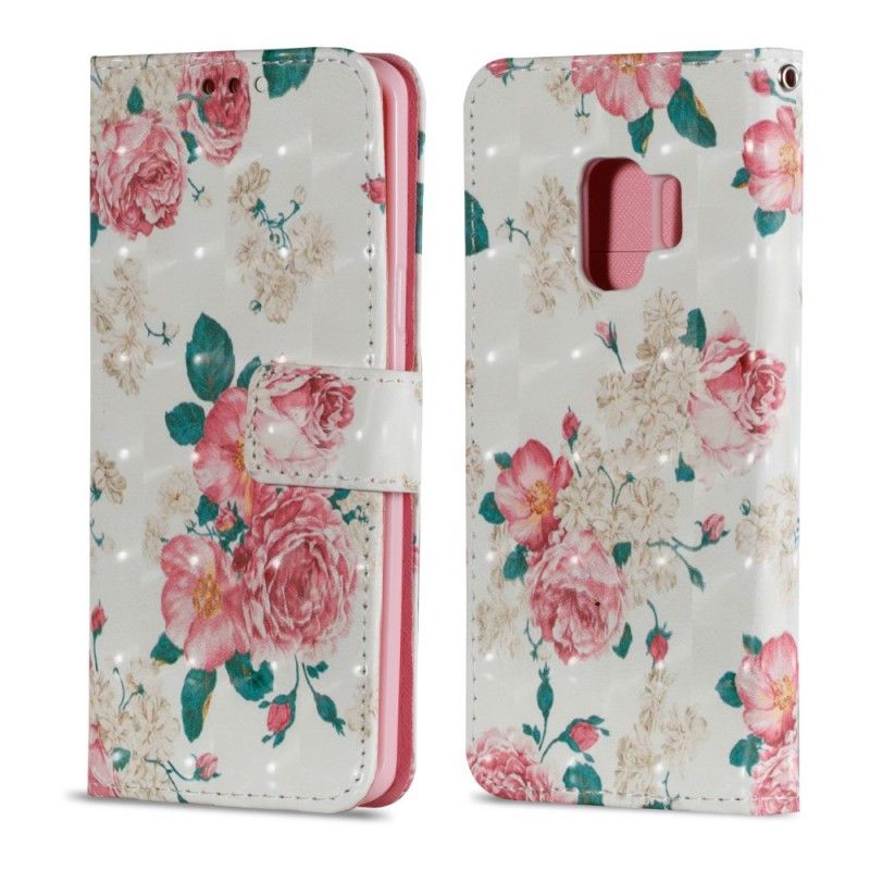 Flip Cover Læder for Samsung Galaxy S9 Frihedsblomster