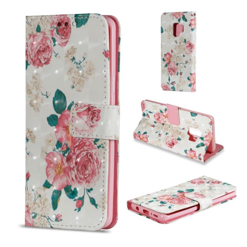 Flip Cover Læder for Samsung Galaxy S9 Frihedsblomster