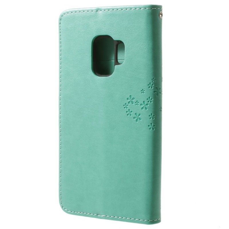 Flip Cover Læder for Samsung Galaxy S9 Sort Træ- Og Rem-Ugler