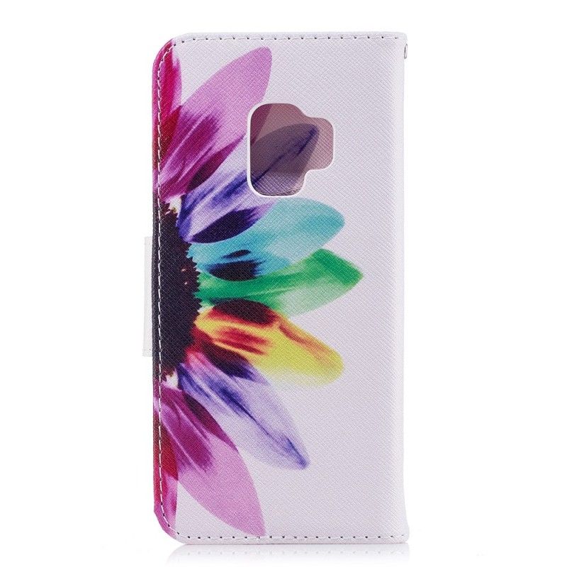 Flip Cover Læder Samsung Galaxy S9 Akvarelblomst Original