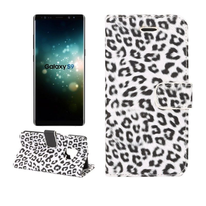 Flip Cover Læder Samsung Galaxy S9 Hvid Leopard