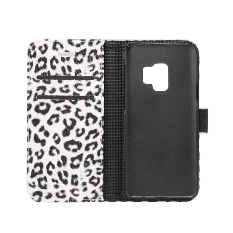 Flip Cover Læder Samsung Galaxy S9 Hvid Leopard