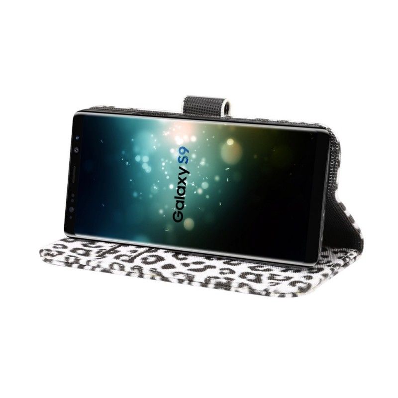 Flip Cover Læder Samsung Galaxy S9 Hvid Leopard