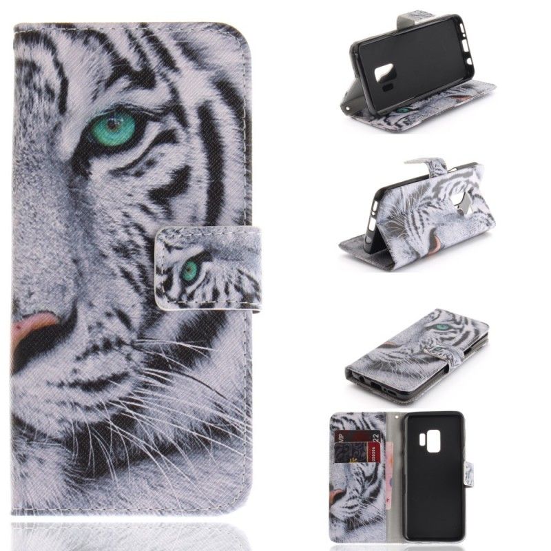 Flip Cover Læder Samsung Galaxy S9 Tiger Ansigt Original