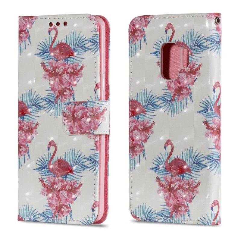 Flip Cover Samsung Galaxy S9 Hvid Mobilcover Flere Flamingoer