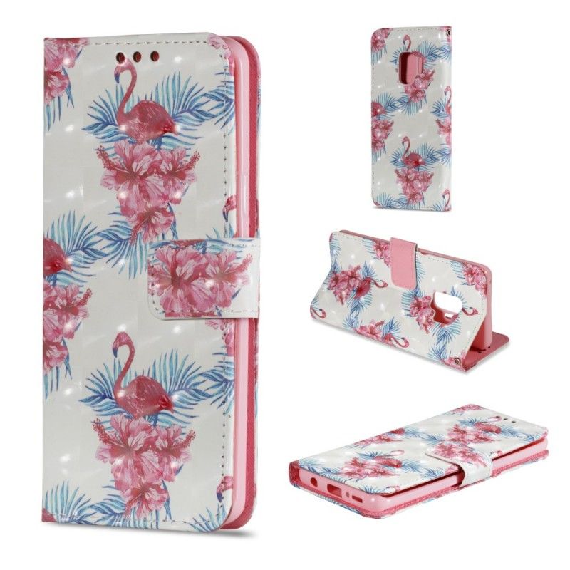 Flip Cover Samsung Galaxy S9 Hvid Mobilcover Flere Flamingoer