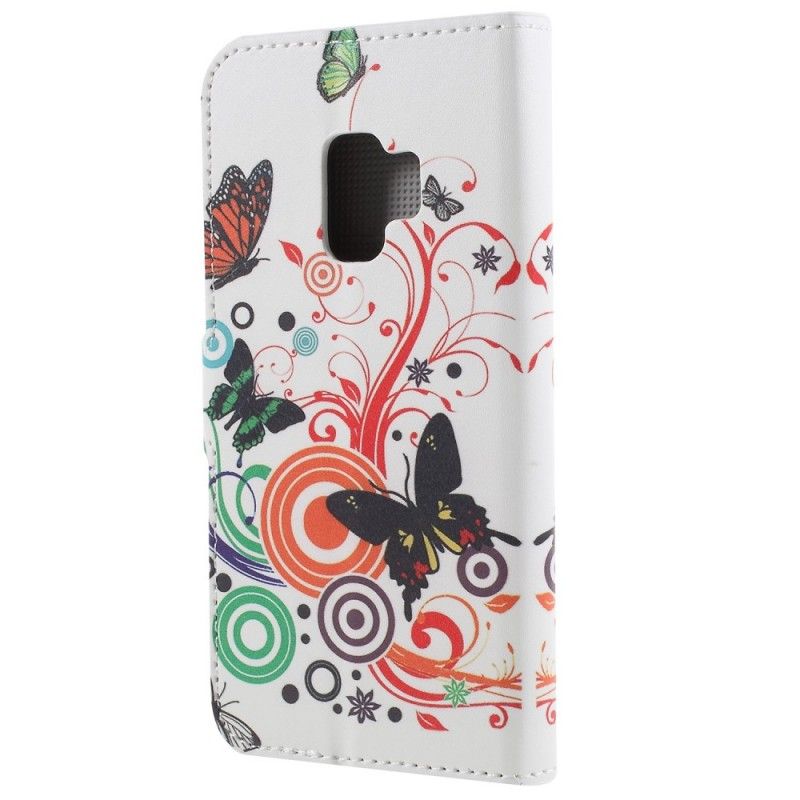 Flip Cover Samsung Galaxy S9 Sort Mobilcover Sommerfugle Og Blomster