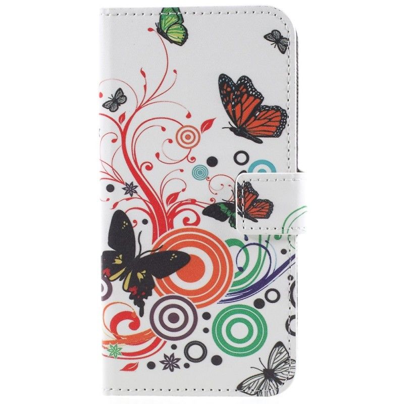 Flip Cover Samsung Galaxy S9 Sort Mobilcover Sommerfugle Og Blomster