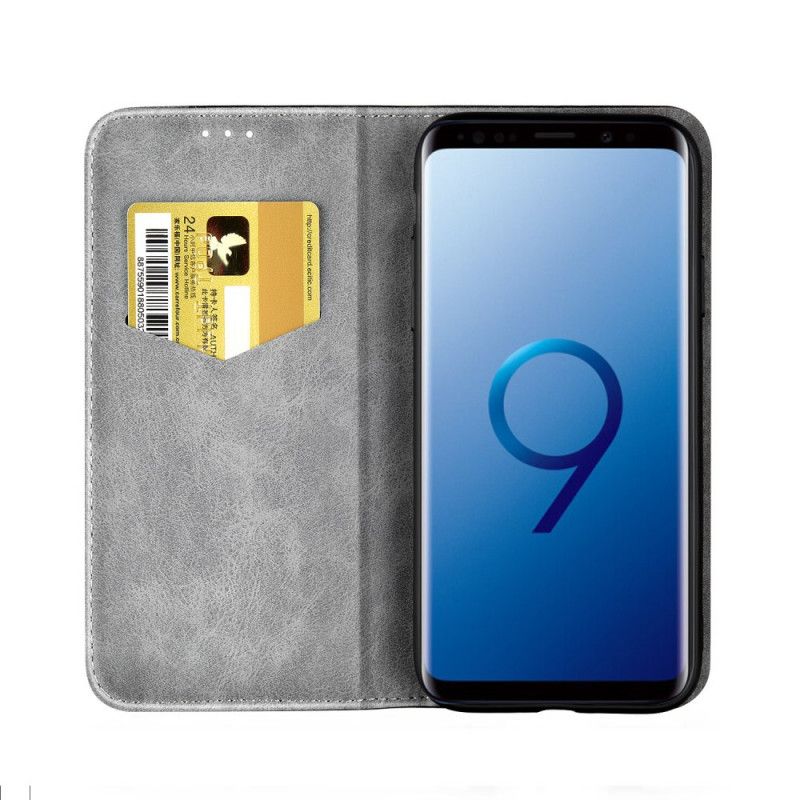 Læder Cover Samsung Galaxy S9 Grå Tofarvet Lædereffekt