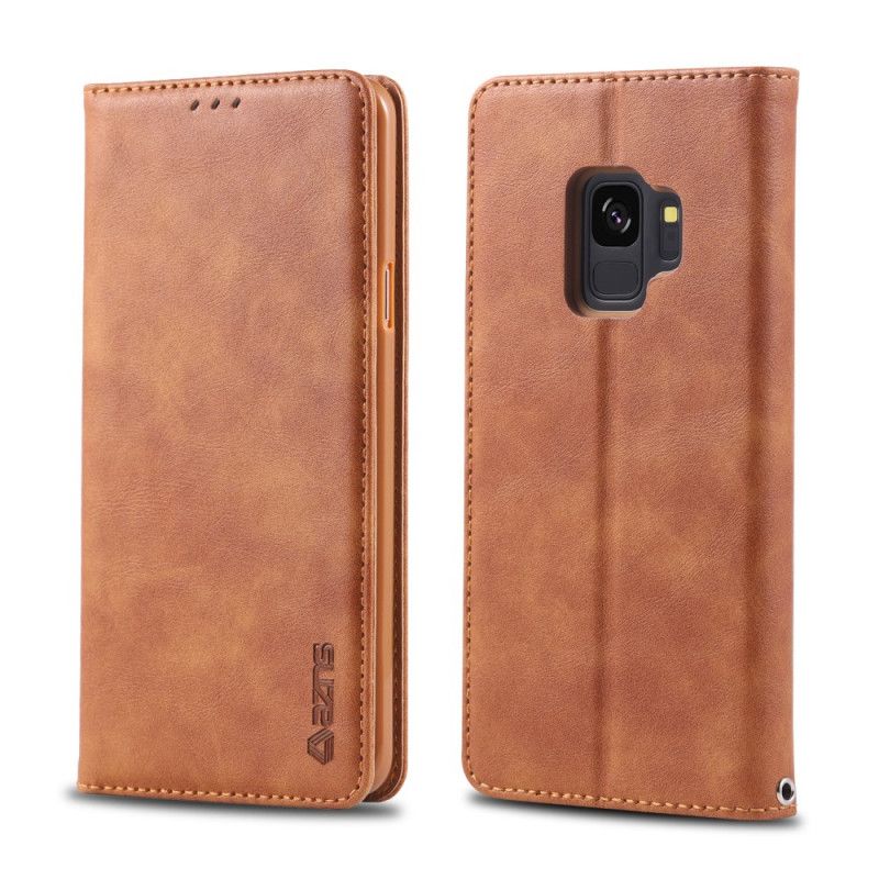 Læder Cover Samsung Galaxy S9 Sort Retro Azns