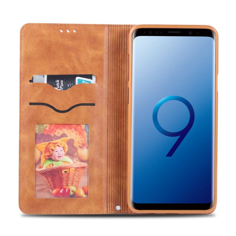 Læder Cover Samsung Galaxy S9 Sort Retro Azns