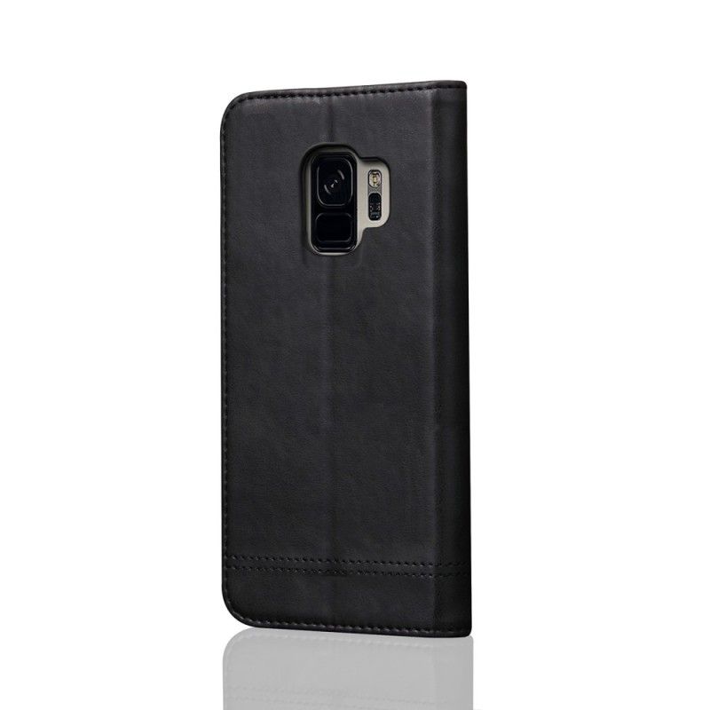 Læder Cover Samsung Galaxy S9 Sort Syet Lædereffekt Original