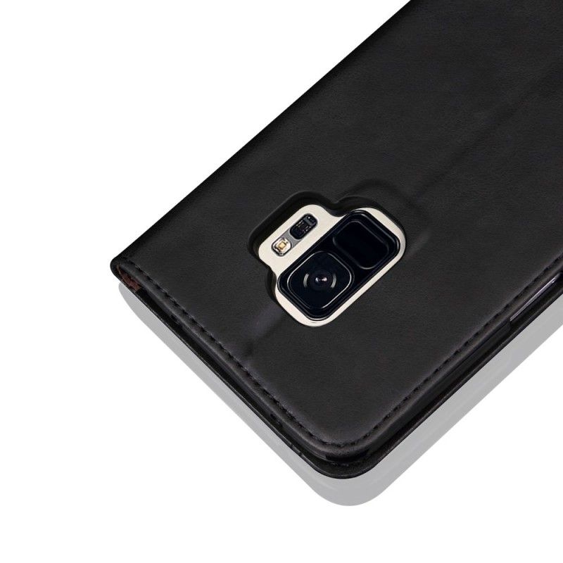 Læder Cover Samsung Galaxy S9 Sort Syet Lædereffekt Original