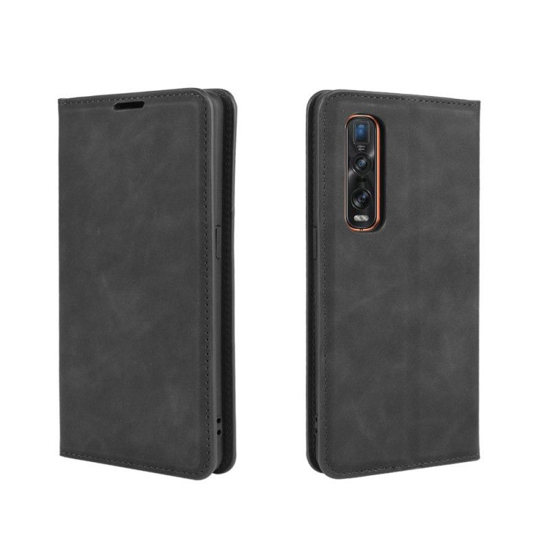 Læder Cover for Oppo Find X2 Pro Sort Blødt Lædereffekt