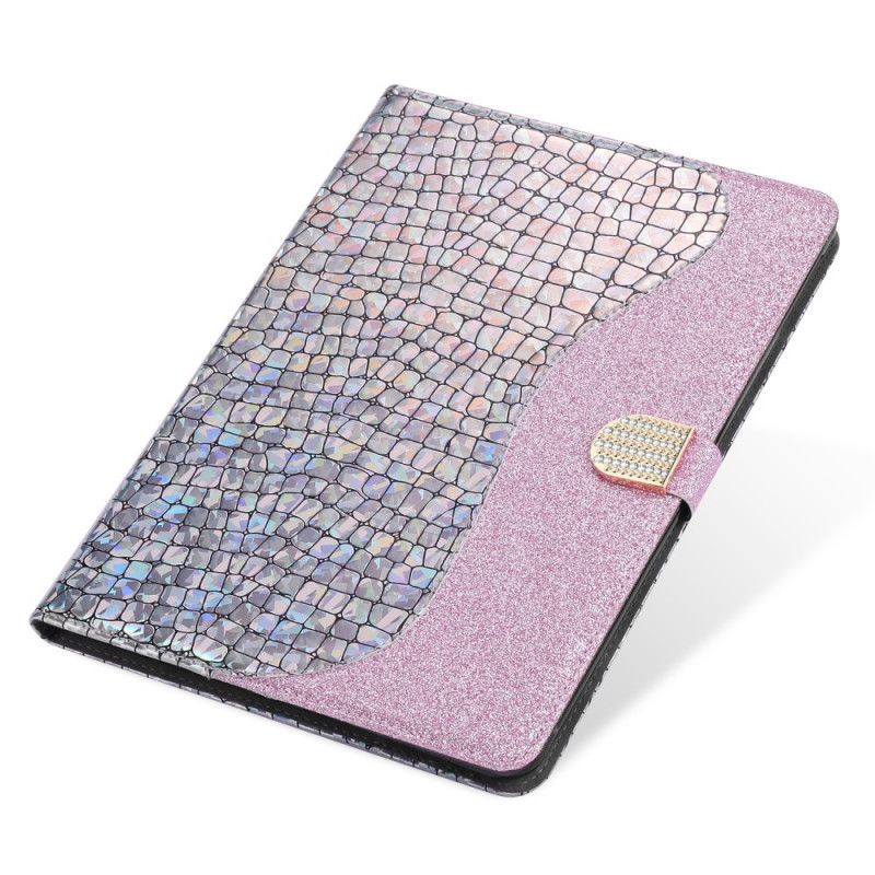 Flip Cover Læder for iPad 10.2" (2019) (2020) Lyseblå Glitter Krokodille